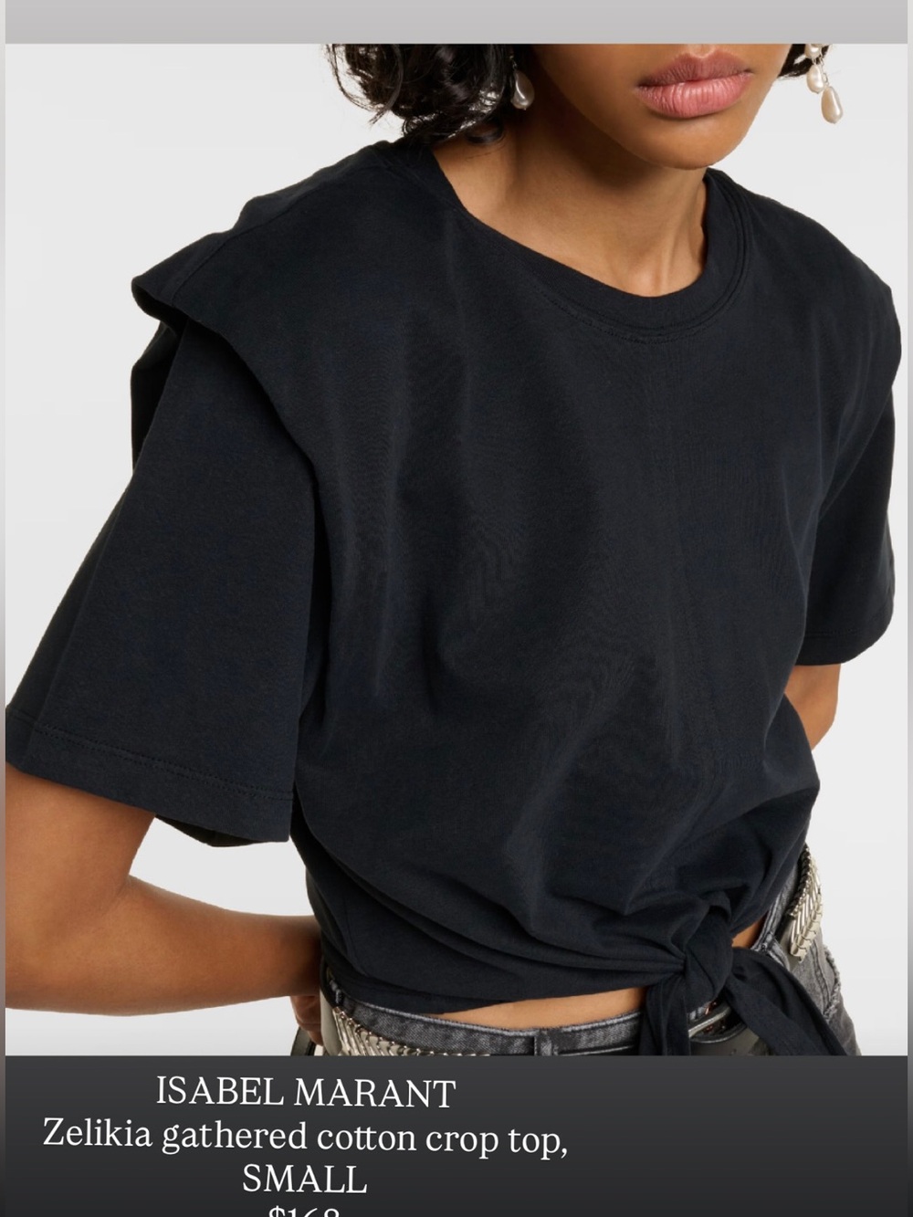 Isabel Marant Black Crewneck Cotton Top with Front Tie